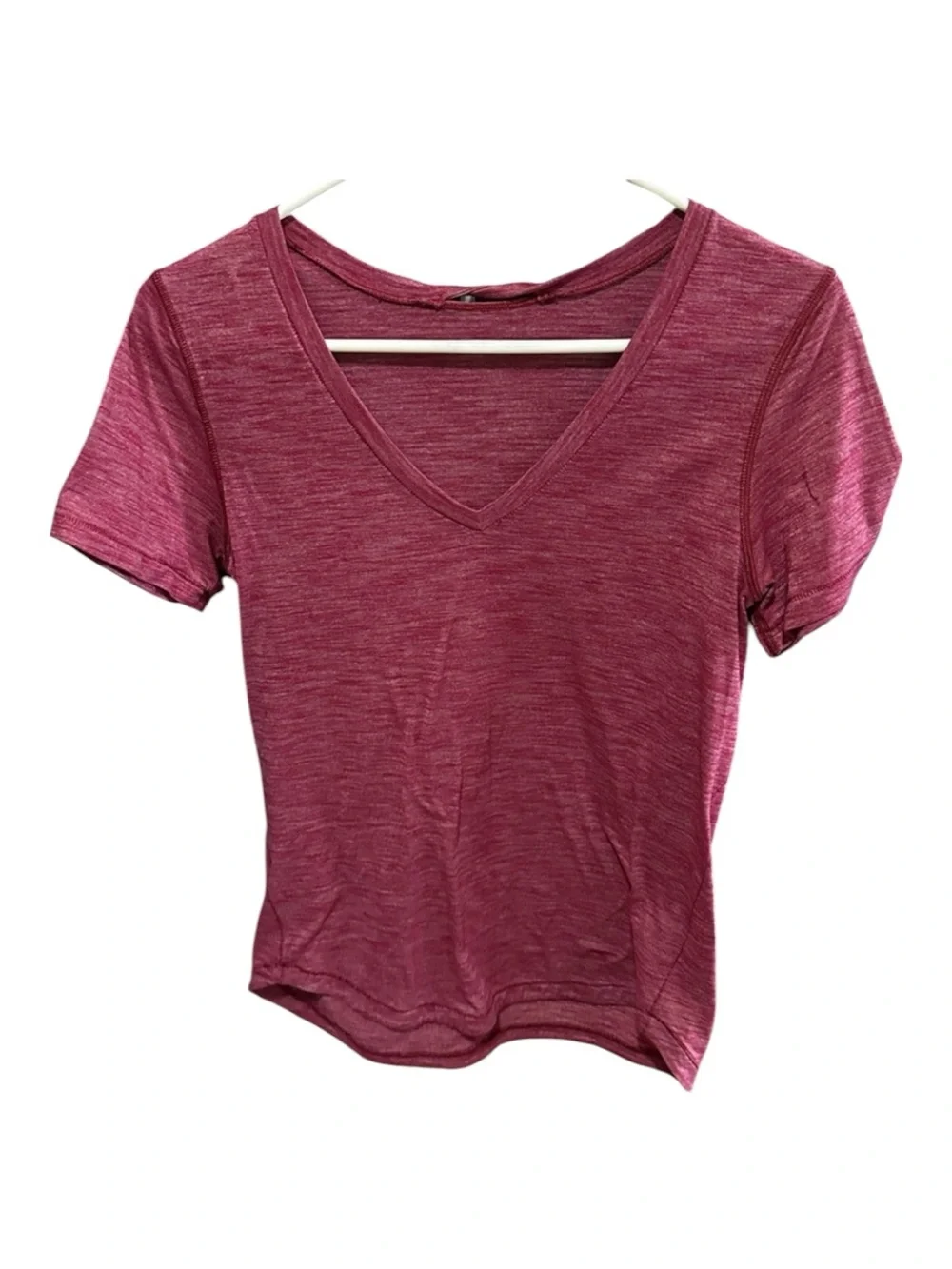 lululemon What the Sport Tee in Heathered Regal Plum. Short Sleeve. V-Nevk